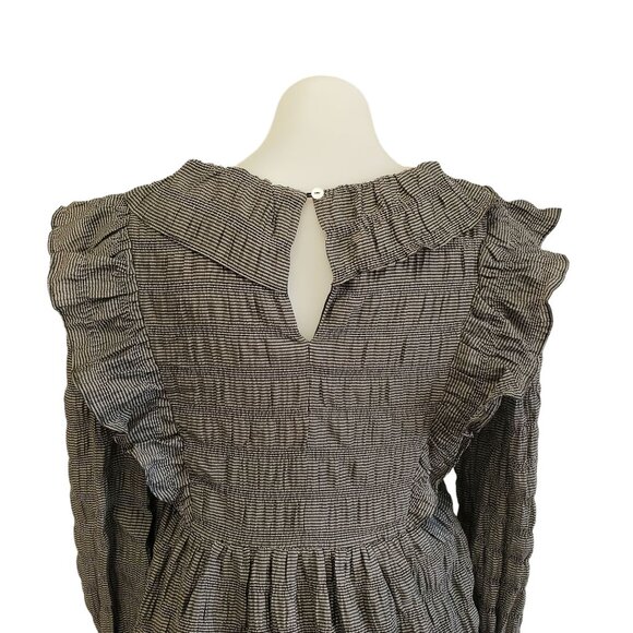 NWT Anthropology Moon River Black White Gingham Ruffled Long Sleeve Mini Dress S - Picture 8 of 13